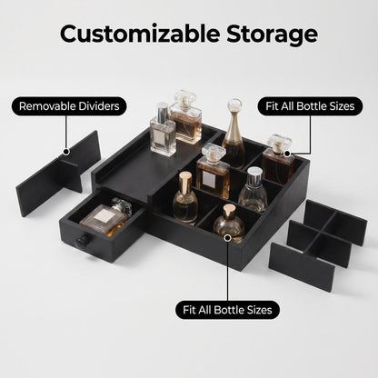 Fengligoo Wooden Cologne Organizer for Men - Adjustable Perfume Display Stand with Black Finish, Dresser Tray for Fragrance Collection - Gift for Men
