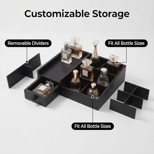 Fengligoo Wooden Cologne Organizer for Men - Adjustable Perfume Display Stand with Black Finish, Dresser Tray for Fragrance Collection - Gift for Men - görsel 14