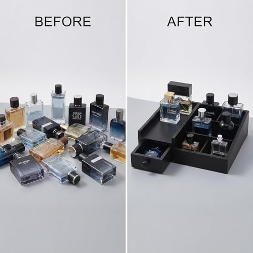 Fengligoo Wooden Cologne Organizer for Men - Adjustable Perfume Display Stand with Black Finish, Dresser Tray for Fragrance Collection - Gift for Men - görsel 10