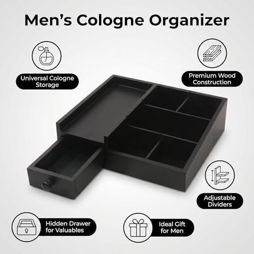 Fengligoo Wooden Cologne Organizer for Men - Adjustable Perfume Display Stand with Black Finish, Dresser Tray for Fragrance Collection - Gift for Men - görsel 16