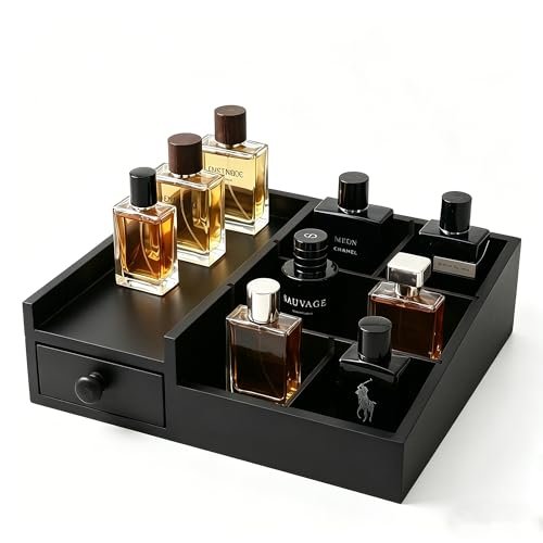 Fengligoo Wooden Cologne Organizer for Men - Adjustable Perfume Display Stand with Black Finish, Dresser Tray for Fragrance Collection - Gift for Men - görsel 2