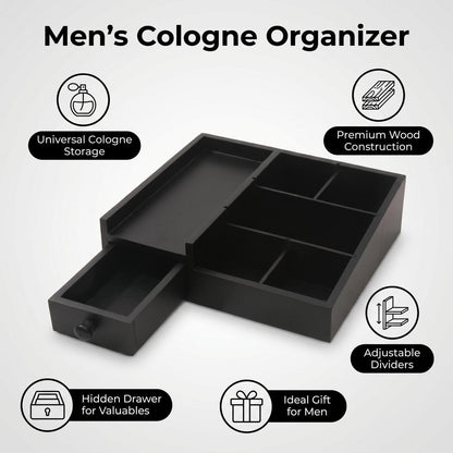 Fengligoo Wooden Cologne Organizer for Men - Adjustable Perfume Display Stand with Black Finish, Dresser Tray for Fragrance Collection - Gift for Men