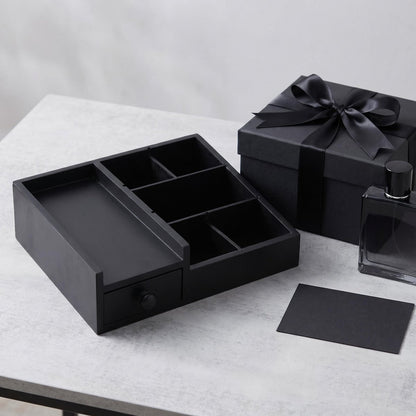 Fengligoo Wooden Cologne Organizer for Men - Adjustable Perfume Display Stand with Black Finish, Dresser Tray for Fragrance Collection - Gift for Men