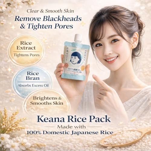 Keana Japanese Rice Face Mask – Pore Care Hydrating Wash-Off Mask with Rice Extract | Skin Smoothing & Moisturizing Facial Mask | Authentic Japanese Skincare 170g Avelisse