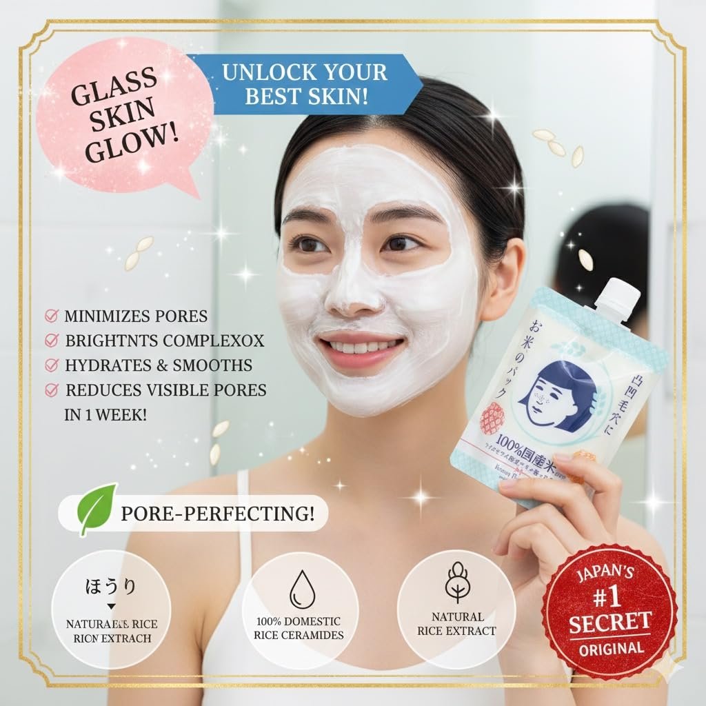 Keana Japanese Rice Face Mask – Pore Care Hydrating Wash-Off Mask with Rice Extract | Skin Smoothing & Moisturizing Facial Mask | Authentic Japanese Skincare 170g Avelisse