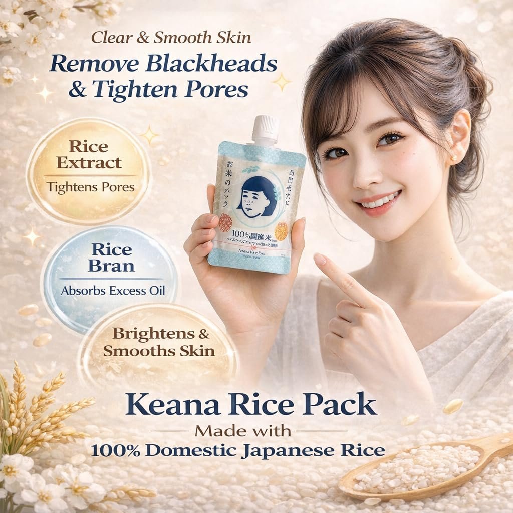 Keana Japanese Rice Face Mask – Pore Care Hydrating Wash-Off Mask with Rice Extract | Skin Smoothing & Moisturizing Facial Mask | Authentic Japanese Skincare 170g Avelisse
