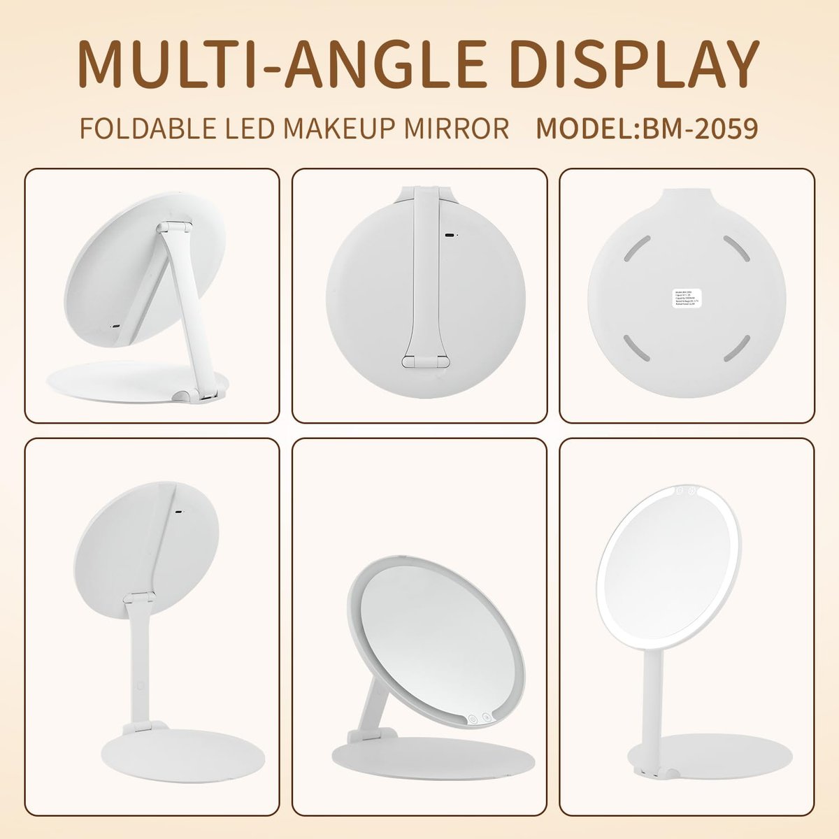Auilny Vanity Mirror with Lights - Rechargeable LED Makeup Mirror, Smart Touch, 3 Colors Dimmable, Portable Trifold Travel Mirror, White - görsel 7