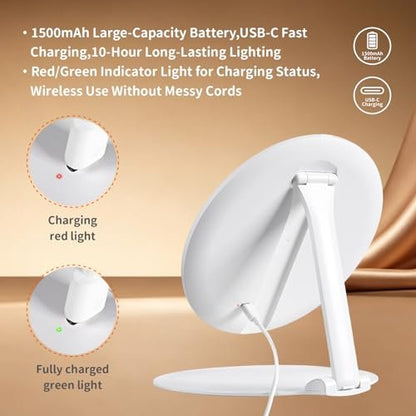 Auilny Vanity Mirror with Lights - Rechargeable LED Makeup Mirror, Smart Touch, 3 Colors Dimmable, Portable Trifold Travel Mirror, White