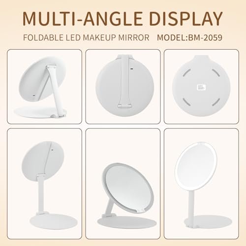 Auilny Vanity Mirror with Lights - Rechargeable LED Makeup Mirror, Smart Touch, 3 Colors Dimmable, Portable Trifold Travel Mirror, White - görsel 8