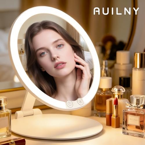 Auilny Vanity Mirror with Lights - Rechargeable LED Makeup Mirror, Smart Touch, 3 Colors Dimmable, Portable Trifold Travel Mirror, White - görsel 14
