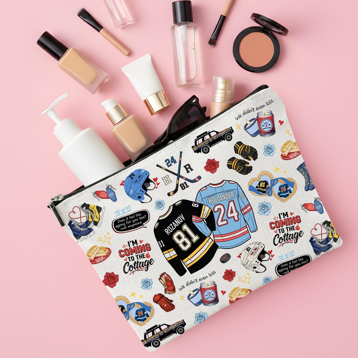 Repnalm Merch Makeup Bag for Women – Canvas Cosmetic Bag for Her, Mother, Friend (White, 10"x7"x2") - görsel 3