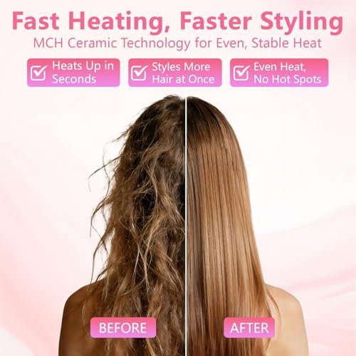 Go Brush Pro for Short Hair - Cordless Hair Straightening Brush, 4 Temperature Settings, Fast Heat, MCH Ceramic Care, 4000mAh Rechargeable, Frizz-Free Styling (Pink) Avelisse