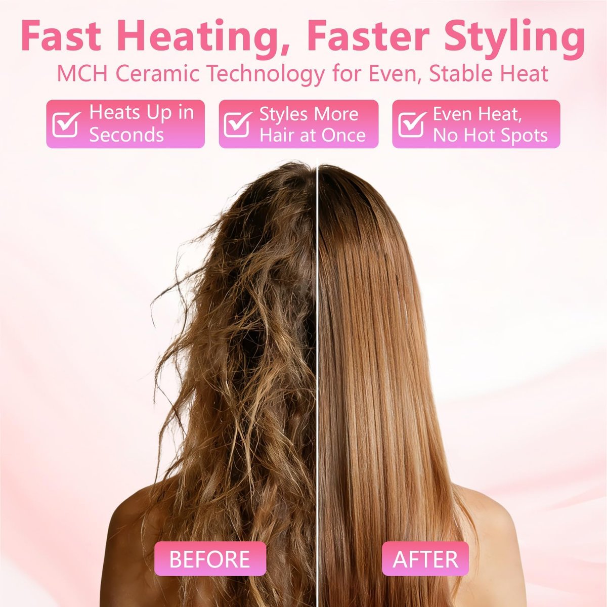 Go Brush Pro for Short Hair - Cordless Hair Straightening Brush, 4 Temperature Settings, Fast Heat, MCH Ceramic Care, 4000mAh Rechargeable, Frizz-Free Styling (Pink) Avelisse