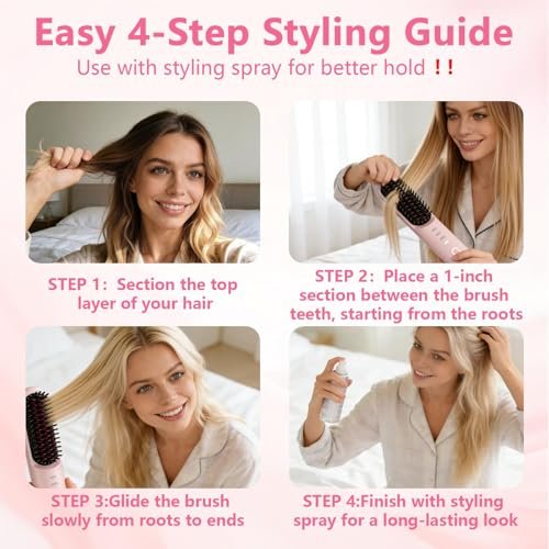 Go Brush Pro for Short Hair - Cordless Hair Straightening Brush, 4 Temperature Settings, Fast Heat, MCH Ceramic Care, 4000mAh Rechargeable, Frizz-Free Styling (Pink) Avelisse