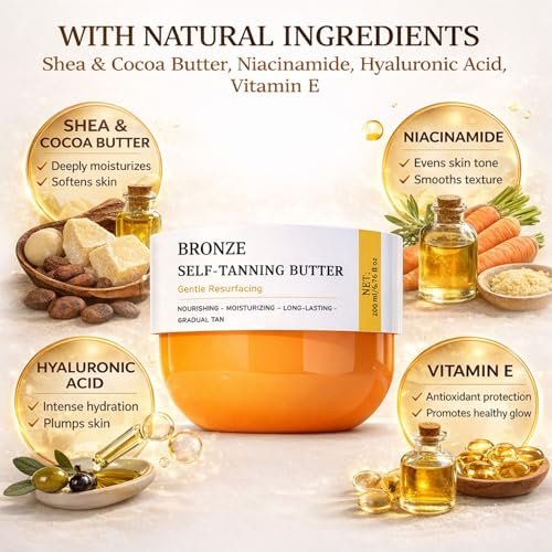 Bronze Tanning Butter – Hydrating Self-Tanning Butter for Body – No Orange Tones – 6.7 fl oz (150ml) Avelisse