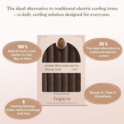 Togayu Heatless Curls Overnight Set - 6PCS Jumbo Velvet Hair Rollers for No-Damage, Effortless Curls & Waves Avelisse