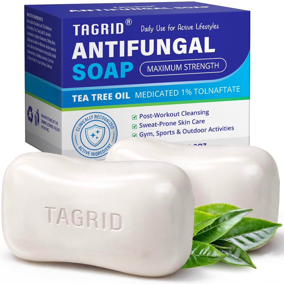 TAGRID Tea Tree Oatmeal Antifungal Soap for Sweaty Skin – Post-Workout Body Cleanser for Active Lifestyles & Gym, Gentle Daily Skin Care, 2-Pack Avelisse