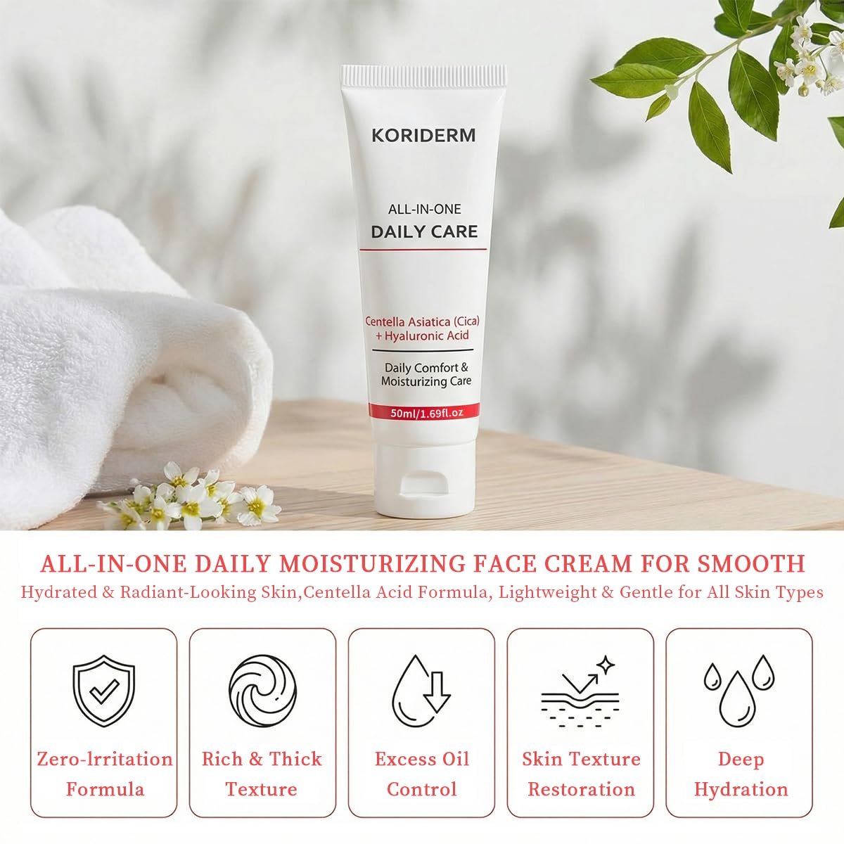 Koriderm Time Reverse Cream - All-In-One Face Moisturizer with Centella Acid, Lightweight Hydrating Cream for Radiant Skin, 1.69 fl oz Avelisse