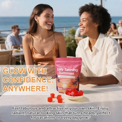 Daily Tanning Gummies with L-Tyrosine, Beta-Carotene & Copper – Watermelon Flavor, 60 Count for Natural Sun-Kissed Glow & Skin Nourishment Avelisse