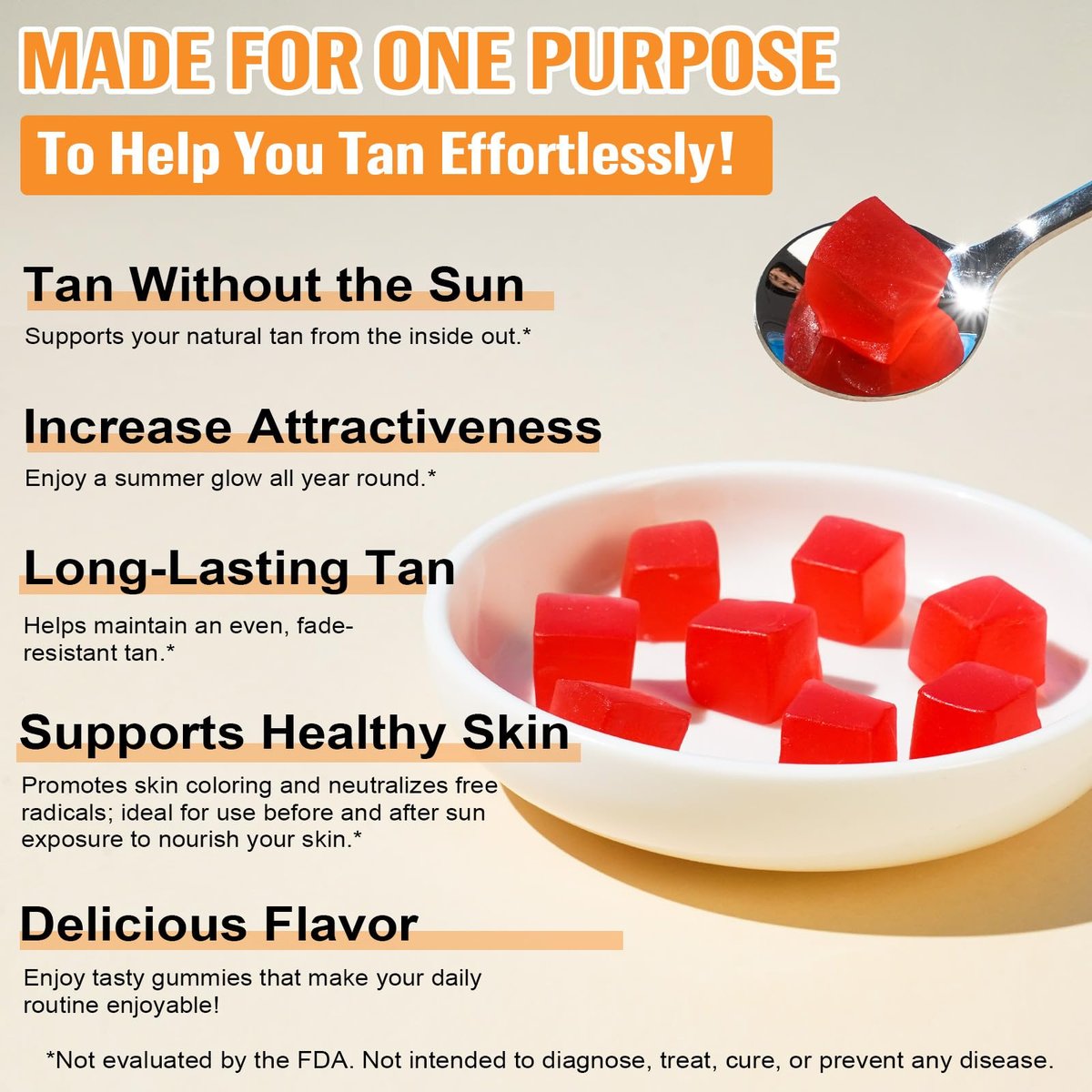 Daily Tanning Gummies with L-Tyrosine, Beta-Carotene & Copper – Watermelon Flavor, 60 Count for Natural Sun-Kissed Glow & Skin Nourishment Avelisse