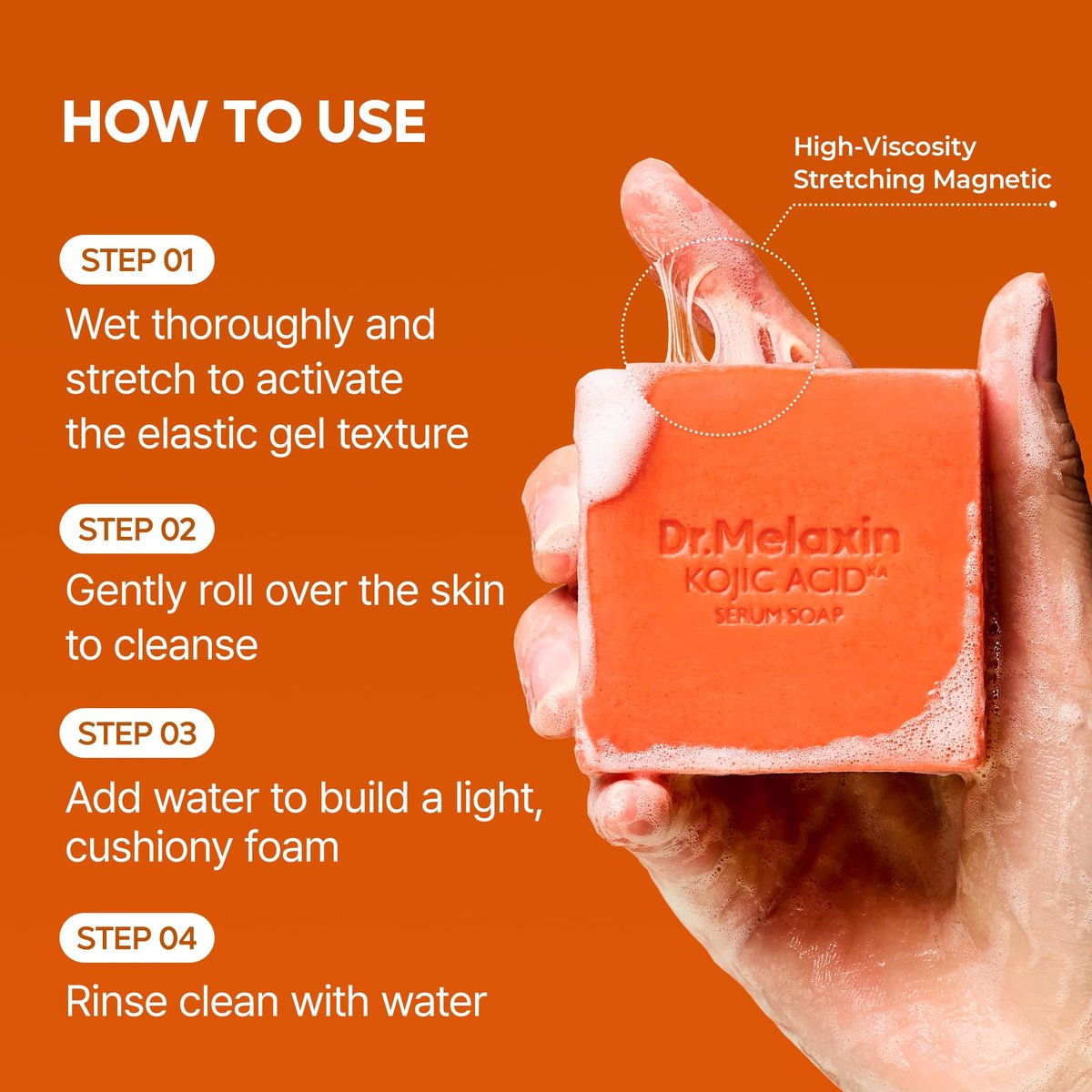 Dr.Melaxin Kojic Acid Turmeric Serum Soap with Niacinamide - Tone Care Cleansing Bar for Uneven Skin Tone & Dark Spots, 3 Botanical Oils for Deep Cleansing, Facial & Body Soap - görsel 11