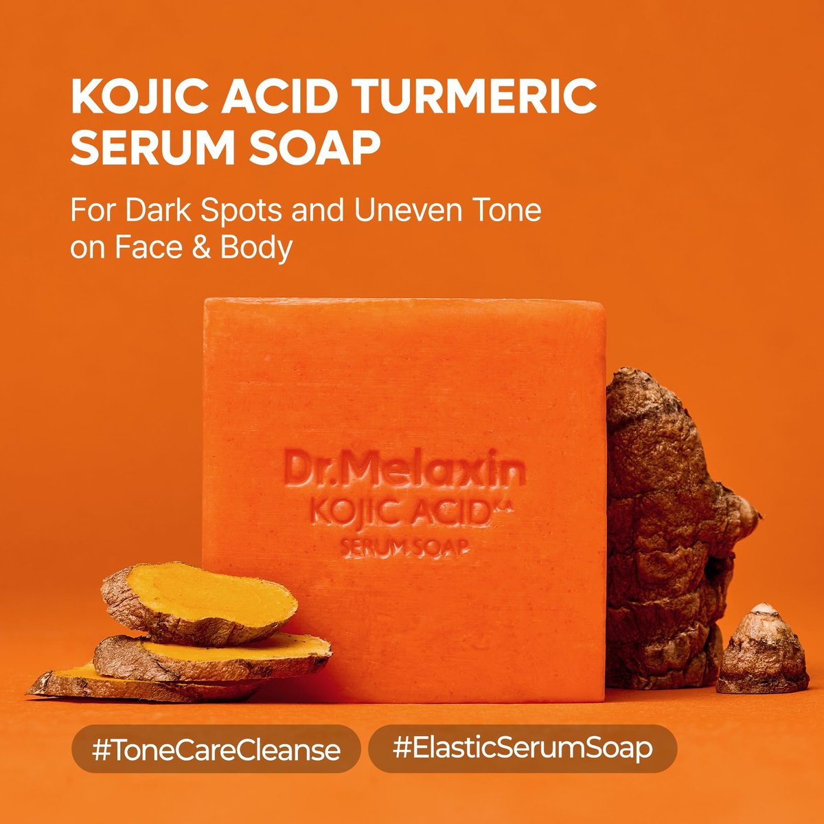 Dr.Melaxin Kojic Acid Turmeric Serum Soap with Niacinamide - Tone Care Cleansing Bar for Uneven Skin Tone & Dark Spots, 3 Botanical Oils for Deep Cleansing, Facial & Body Soap - görsel 3