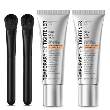 Perfection Eye Tightener Cream - Instant Firming & Anti-Aging Eye Cream for Puffiness, Fine Lines & Wrinkles - Lightweight Gentle Formula for All Skin Types - 2-Pack with 2 Brushes (Silver)