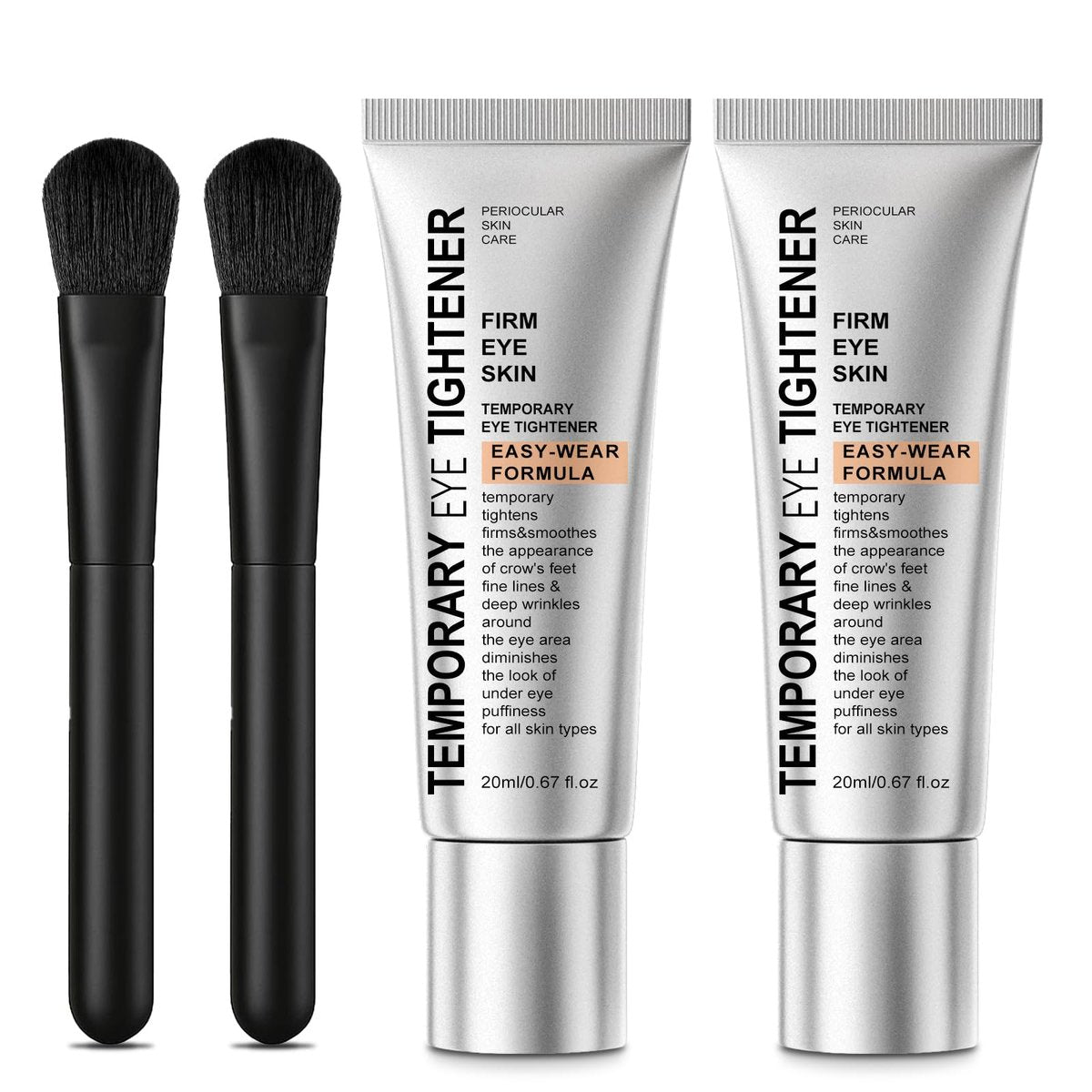 Perfection Eye Tightener Cream - Instant Firming & Anti-Aging Eye Cream for Puffiness, Fine Lines & Wrinkles - Lightweight Gentle Formula for All Skin Types - 2-Pack with 2 Brushes (Silver) - görsel 1