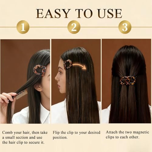 Mini Magnetic Hair Clips for Women – Lightweight, Firm Hold, No Crease – Black Flat Claw Clips for Daily Office Use Avelisse