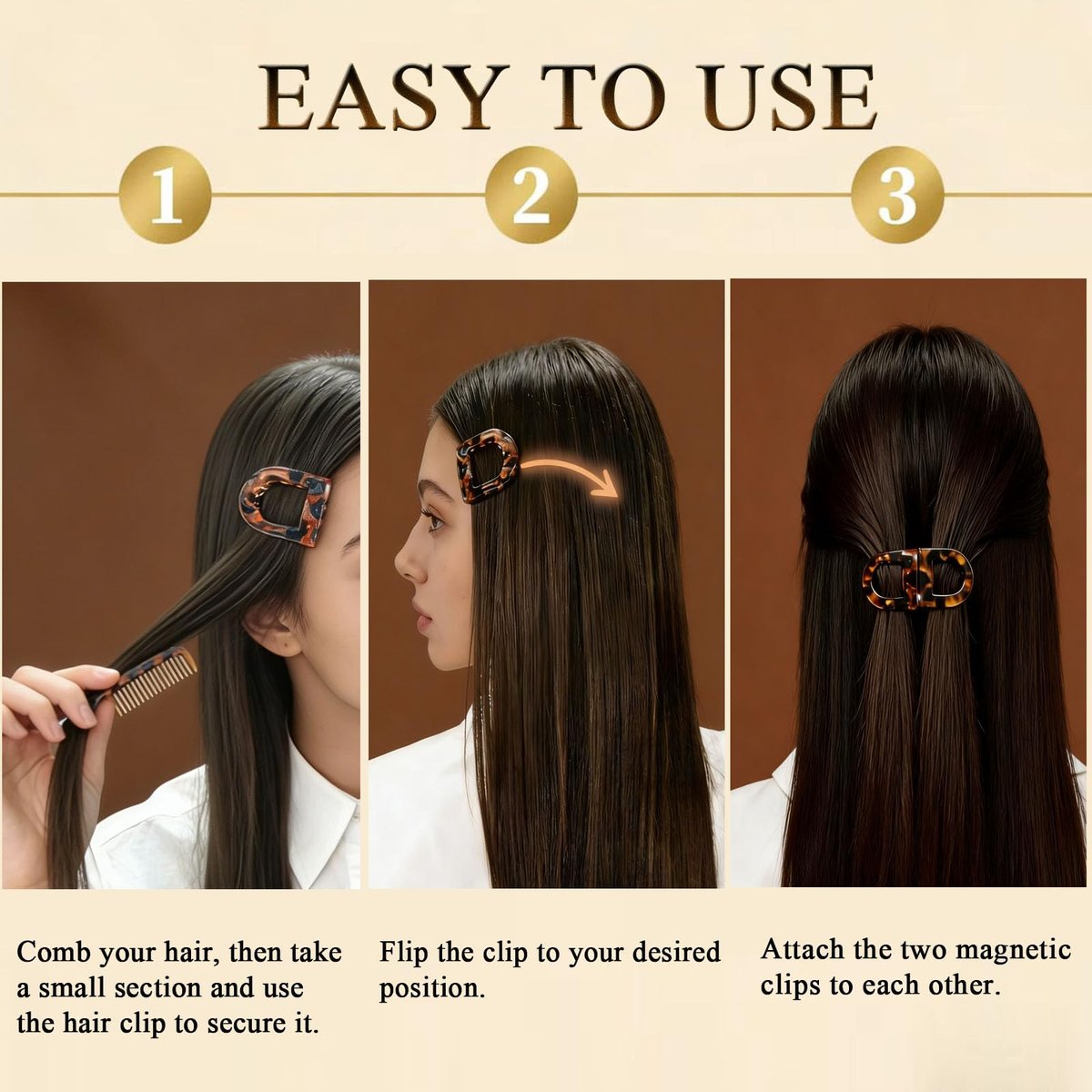 Mini Magnetic Hair Clips for Women – Lightweight, Firm Hold, No Crease – Black Flat Claw Clips for Daily Office Use Avelisse