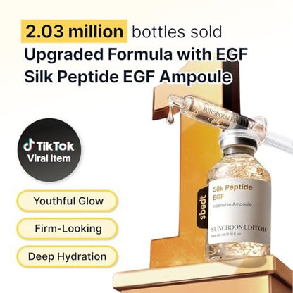 SUNGBOON EDITOR Glow Intensive Silk Peptide EGF Ampoule - Copper Peptides Serum with Collagen & Multi Peptides for Hydrated, Smooth-Looking Skin, 1.35 fl oz Avelisse