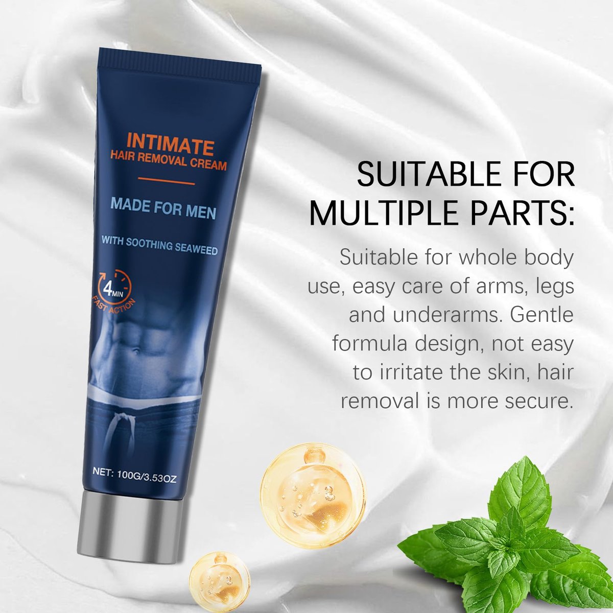 2026 New Painless Hair Removal Cream for Men – Fast-Acting Gentle Depilatory for Intimate & Body Grooming, Moisturizing Soothing Formula, 3.53 oz Avelisse