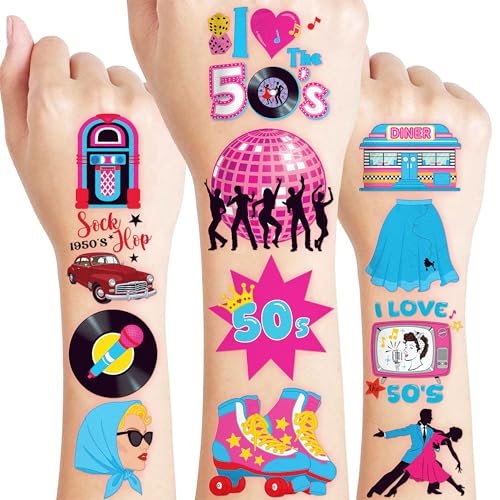 96 PCS 1950s Retro Theme Pre-Cut Temporary Tattoos for Kids - Super Cute Birthday Party Favors, Supplies, Decorations, School Prizes, Gifts for Boys & Girls - görsel 2