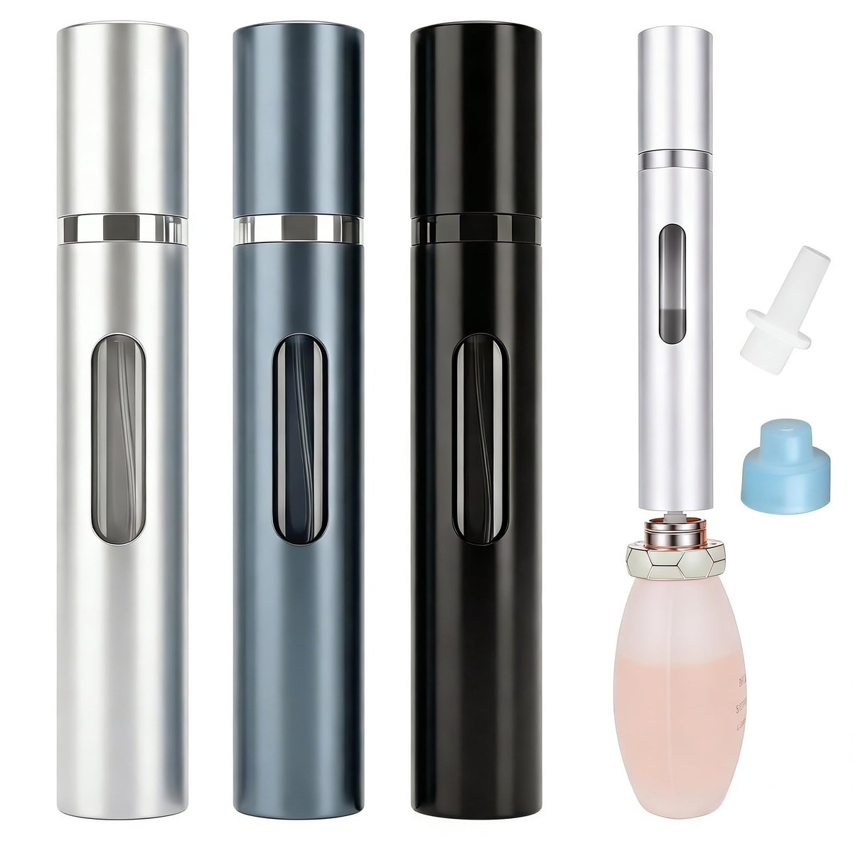 3-Pack 10ml Refillable Perfume Atomizer Travel Bottle - Bottom-Filling, Leak-Proof, Stainless Steel, Portable Cologne Dispenser for Men & Women Avelisse