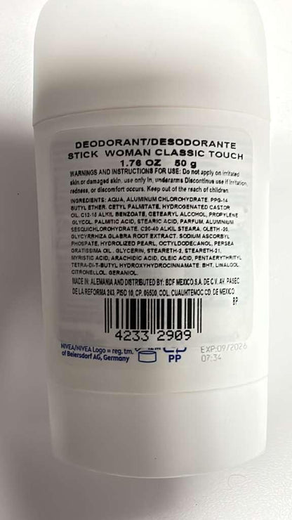 NIVEA Women Deodorant Stick Classic Touch 1.76 oz (50 g) – 48H Odor Protection – Pack of 3 Avelisse