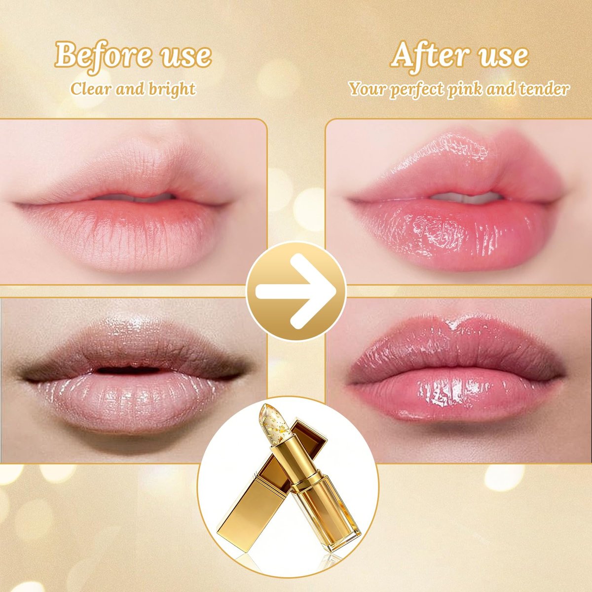 Shrandi AreliaLipstick - Transferproof Color Changing Lipstick for Women, pH Adjusting Clear Lip Gloss, Long-Lasting Hydration Without Stripping (Gold, 2-Pack) Avelisse