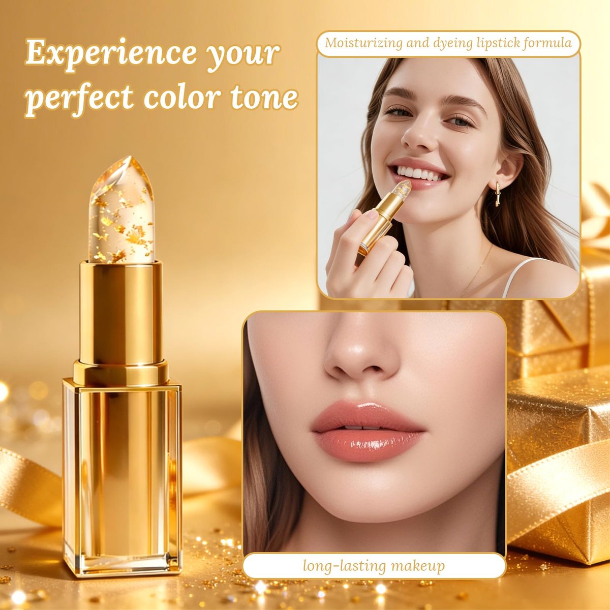 Shrandi AreliaLipstick - Transferproof Color Changing Lipstick for Women, pH Adjusting Clear Lip Gloss, Long-Lasting Hydration Without Stripping (Gold, 2-Pack) Avelisse