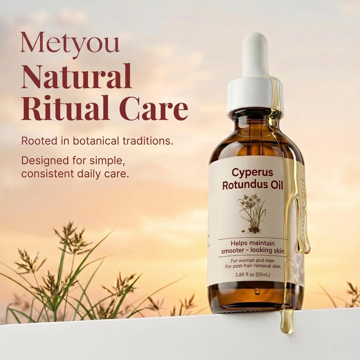 Metyou Cyperus Rotundus Oil – Natural Hair Removal Oil for Face & Body – Hair Inhibitor for Unwanted Hair Reduction, Daily Use & Post-Hair-Removal Care (55 mL) Avelisse