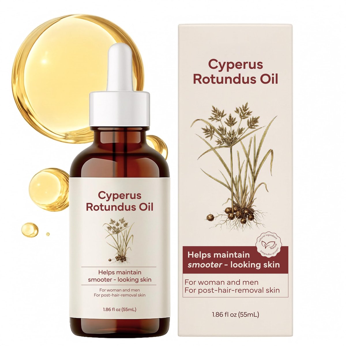Metyou Cyperus Rotundus Oil – Natural Hair Removal Oil for Face & Body – Hair Inhibitor for Unwanted Hair Reduction, Daily Use & Post-Hair-Removal Care (55 mL) Avelisse