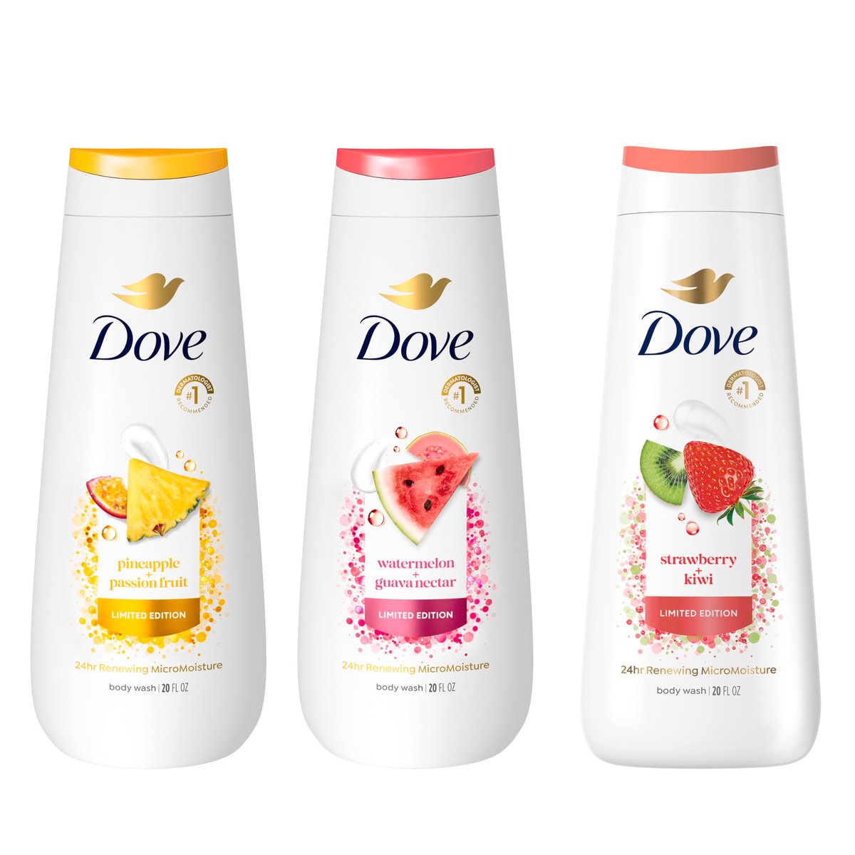 Dove Limited Edition Body Wash for Women 3 Count Mixed Summer Variety Pack, Hydrated & Soft Skin, 20 fl oz Avelisse