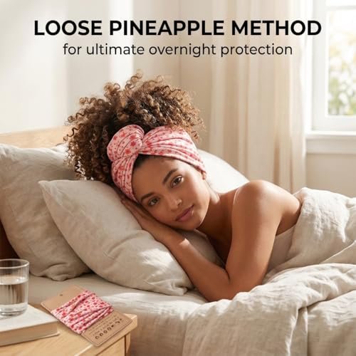 Aisikoo 2 Pack Curly Pineapple Head Wrap for Curly Hair - Pineapple Headband Hair Wrap for Sleeping - Pineapple Bonnet Scarf (Pink Leopard Print And Pink Floral) Avelisse