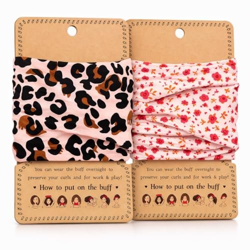 Aisikoo 2 Pack Curly Pineapple Head Wrap for Curly Hair - Pineapple Headband Hair Wrap for Sleeping - Pineapple Bonnet Scarf (Pink Leopard Print And Pink Floral) Avelisse