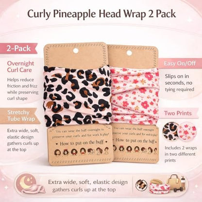 Aisikoo 2 Pack Curly Pineapple Head Wrap for Curly Hair - Pineapple Headband Hair Wrap for Sleeping - Pineapple Bonnet Scarf (Pink Leopard Print And Pink Floral) Avelisse