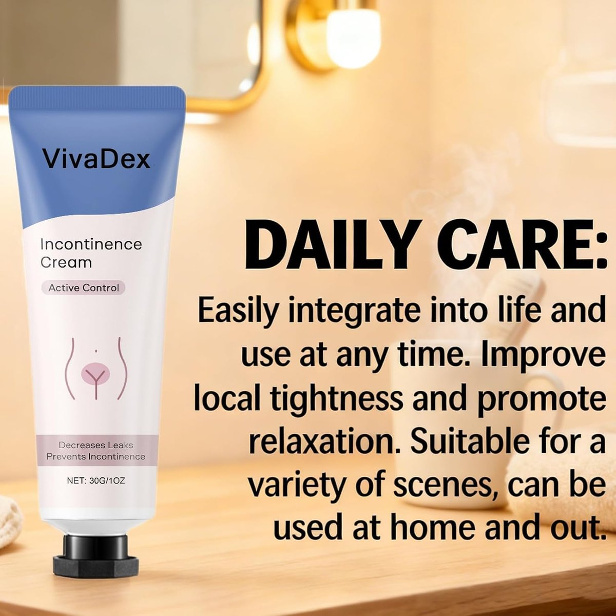 VivaDex Incontinence Cream for Women – Natural Soothing Formula, Deep Hydration, Non-Greasy, Fast-Absorbing Daily Comfort, 1 Fl Oz Avelisse
