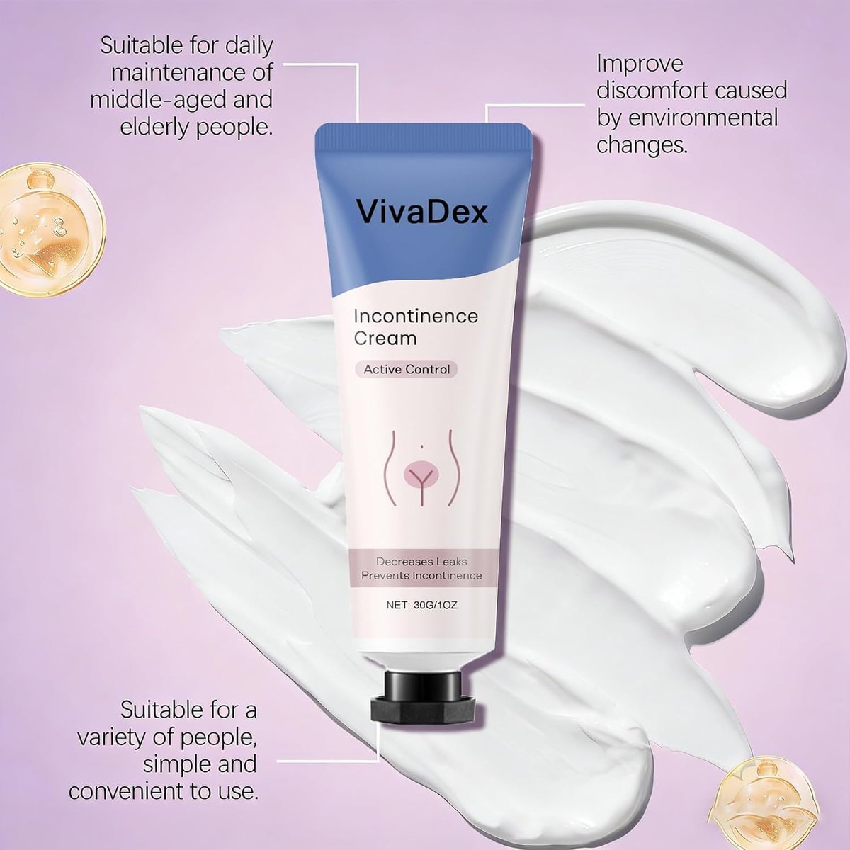 VivaDex Incontinence Cream for Women – Natural Soothing Formula, Deep Hydration, Non-Greasy, Fast-Absorbing Daily Comfort, 1 Fl Oz Avelisse