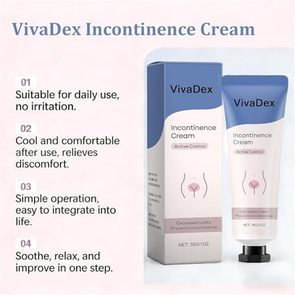 VivaDex Incontinence Cream for Women – Natural Soothing Formula, Deep Hydration, Non-Greasy, Fast-Absorbing Daily Comfort, 1 Fl Oz Avelisse