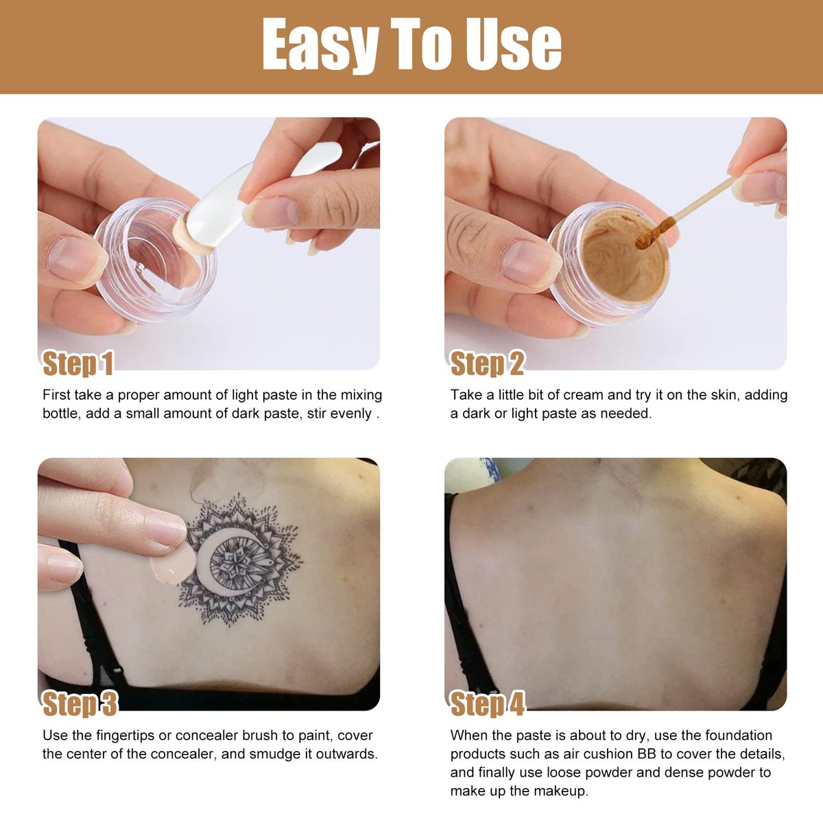 EXVITAMIN Tattoo Cover Up Makeup Waterproof, 2-Color Professional Skin Concealer Set – Long-Lasting Camouflage for Body Imperfections & Spots, Natural Invisible Finish Avelisse