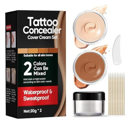 EXVITAMIN Tattoo Cover Up Makeup Waterproof, 2-Color Professional Skin Concealer Set – Long-Lasting Camouflage for Body Imperfections & Spots, Natural Invisible Finish Avelisse