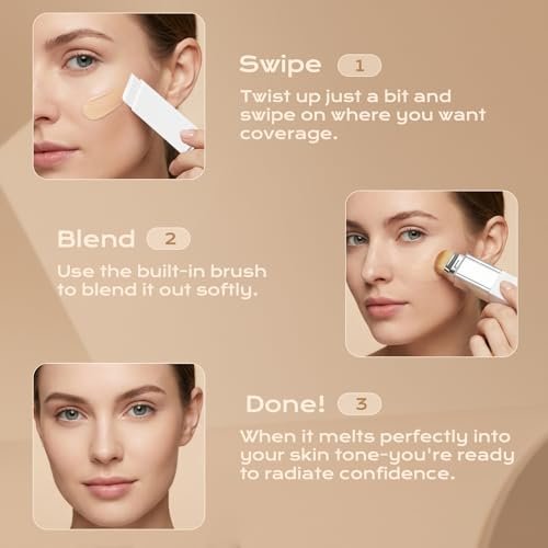 ROVLET Blanc Cover Cream Stick V - Color Changing Foundation Stick with Volufiline, Hydrating Concealer Base Makeup, Dual-Ended with Built-in Brush, Portable for Daily Use (Natural) Avelisse