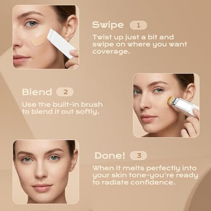 ROVLET Blanc Cover Cream Stick V - Color Changing Foundation Stick with Volufiline, Hydrating Concealer Base Makeup, Dual-Ended with Built-in Brush, Portable for Daily Use (Natural) Avelisse